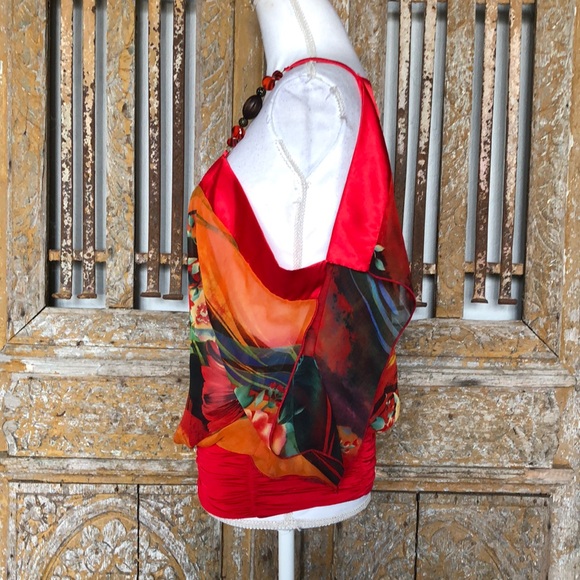 FLAMINGO USA FLORAL BLOUSE TROPICAL SMALL - Picture 4 of 7